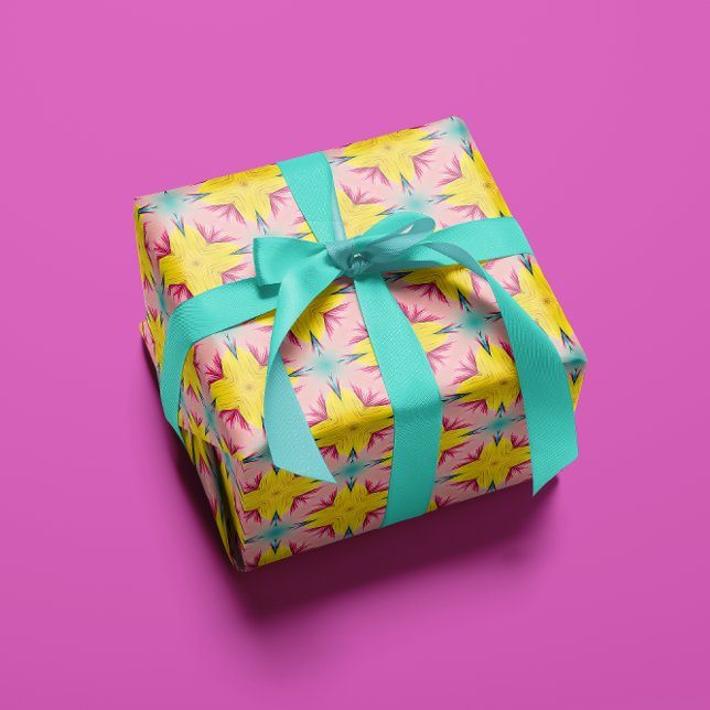 Feuille De Papier Cadeau Amusant Tropical Jaune et Boho Rose Aloha (Créateur téléchargé)