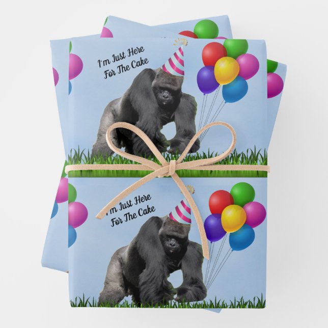 Feuille De Papier Cadeau Amusants Anniversaire Gorilla - Enveloppement Feui (En situation)