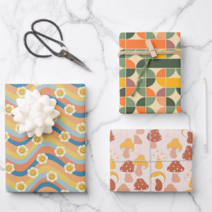 Feuille De Papier Cadeau Amusants Dessins Rétro Flower Mushroom