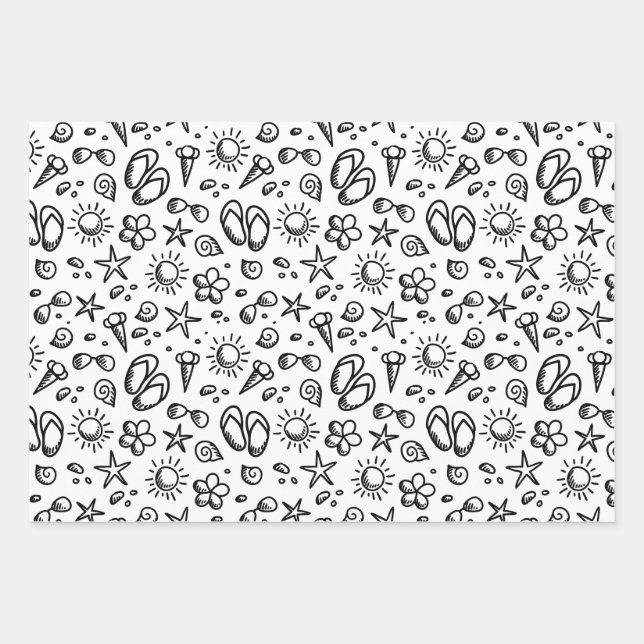 Feuille De Papier Cadeau Amusement d'été N&B (Devant)
