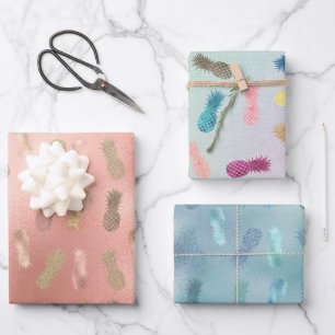 Feuille De Papier Cadeau Ananas à Parties scintillant rose Glam