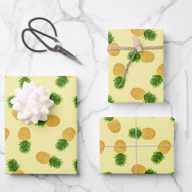 Feuille De Papier Cadeau Ananas jaune (Recto)