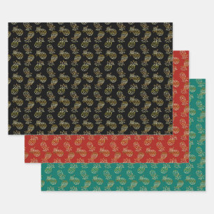 Feuille De Papier Cadeau Ananas Parties scintillant d'or Noël tropical