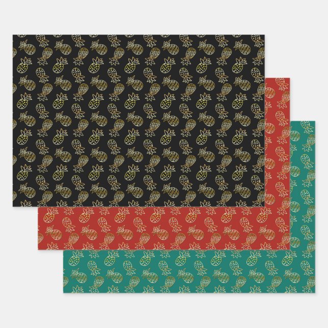 Feuille De Papier Cadeau Ananas Parties scintillant d'or Noël tropical (Lot)