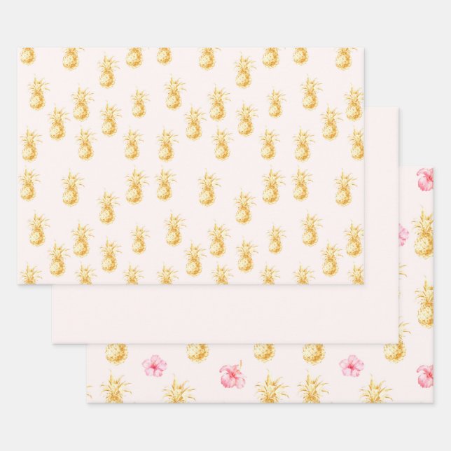 Feuille De Papier Cadeau Ananas Tropical Blush Gold (Lot)