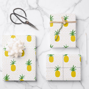 Feuille De Papier Cadeau Ananas tropicaux d'or