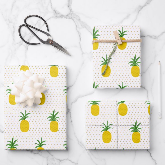 Feuille De Papier Cadeau Ananas tropicaux d'or (Recto)