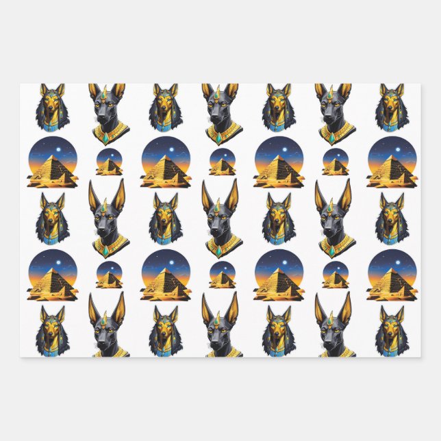 Feuille De Papier Cadeau Ancienne Egypte Pyramide Anubis Motif Design (Devant)