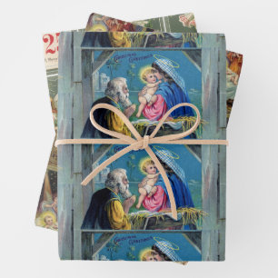 Feuille De Papier Cadeau Ancienne mode Cartes postales Noël Nativité Angles