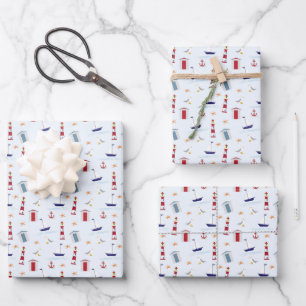 Feuille De Papier Cadeau Ancre de voilier nautique mouette phare océan