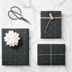 Feuille De Papier Cadeau Ancres Tonales sur Fond Noir