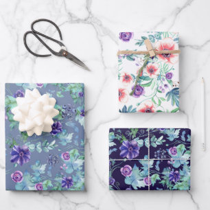 Feuille De Papier Cadeau Anémones roses violettes Enterrement de vie de jeu