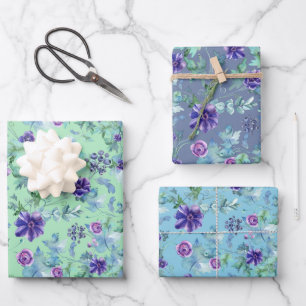 Feuille De Papier Cadeau Anémones roses violettes Shower de mariage printan