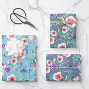 Feuille De Papier Cadeau Anémones roses violettes Shower de mariage printan