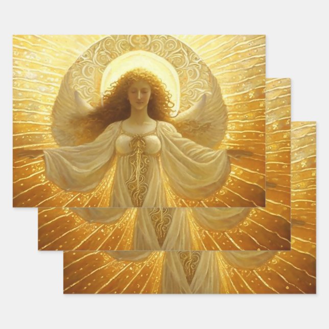 Feuille De Papier Cadeau Ange doré éveil de la connaissance  (Lot)