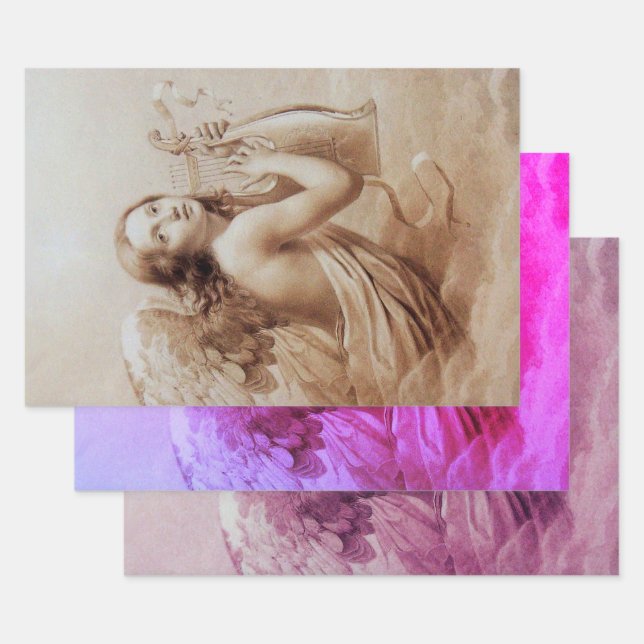 Feuille De Papier Cadeau ANGE JOUER LYRA SUR LES NUAGES Brown rose (Lot)