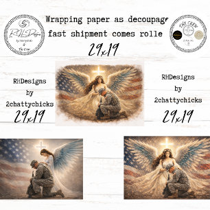 Feuille De Papier Cadeau Ange Patriotique Avec Soldat À Genoux Découpage