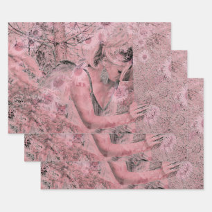 Feuille De Papier Cadeau Angel Elégant Vintage Pastel rose Floral Antique