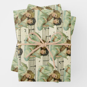 Feuille De Papier Cadeau Anges victoriens violon et partition