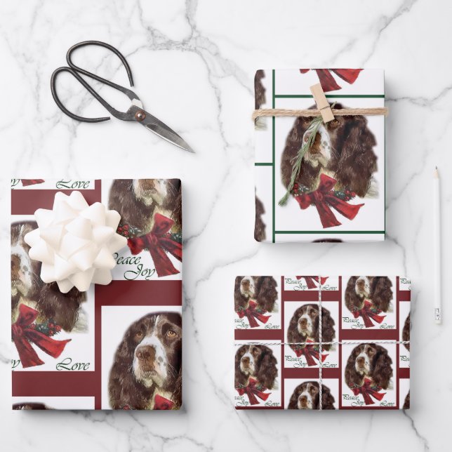 Feuille De Papier Cadeau Anglais Springer Spaniel Christmas (Recto)