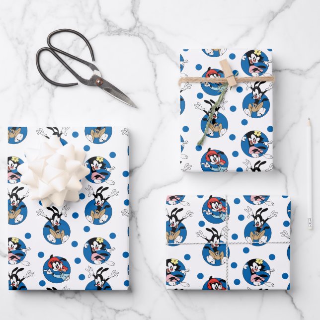 Feuille De Papier Cadeau Animaniacs | Yakko, Wakko, & Motif du cercle de po (Recto)