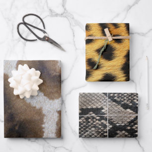 Feuille De Papier Cadeau Animaux africains Giraffe Python Snake Leopard Ski