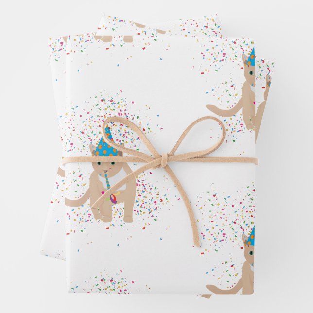 Feuille De Papier Cadeau Animaux de chat amusants ayant une fête (En situation)