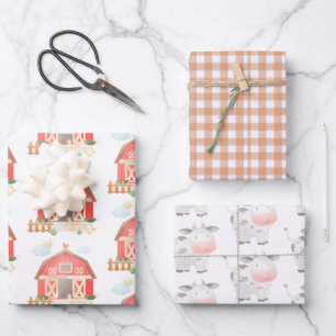 Feuille De Papier Cadeau Animaux De Ferme Mignons Naurade Et Vache Annivers