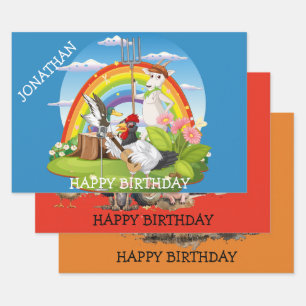 Feuille De Papier Cadeau Animaux de la ferme de dessin animé. Modifiable x 