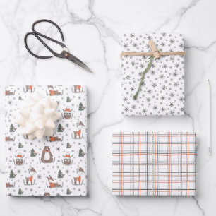 Feuille De Papier Cadeau Animaux de la forêt de Noël
