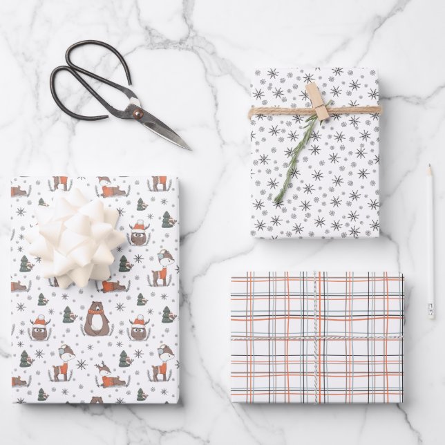 Feuille De Papier Cadeau Animaux de la forêt de Noël (Recto)