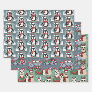 Feuille De Papier Cadeau Animaux de Noël