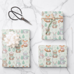Feuille De Papier Cadeau Animaux de Noël mignons motif sans couture