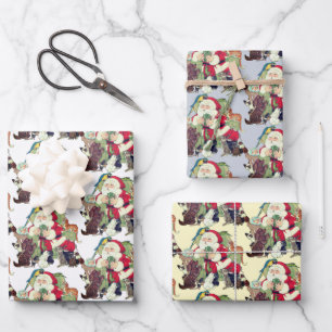 Feuille De Papier Cadeau Animaux de Père Noël et Animaux de compagnie Chien