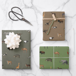 Feuille De Papier Cadeau Animaux de Safari dans la Jungle Motif Vert Marron