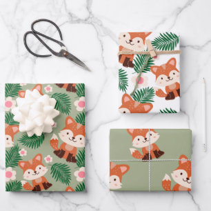Feuille De Papier Cadeau Animaux forestiers de bois Fox Floral Anniversaire