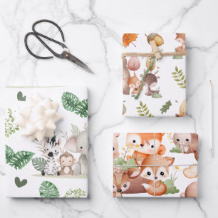 Feuille De Papier Cadeau Animaux mignons de la forêt à l'aquarelle