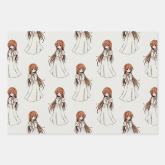 Feuille De Papier Cadeau Anime Weeb Girl Manga Design Motif