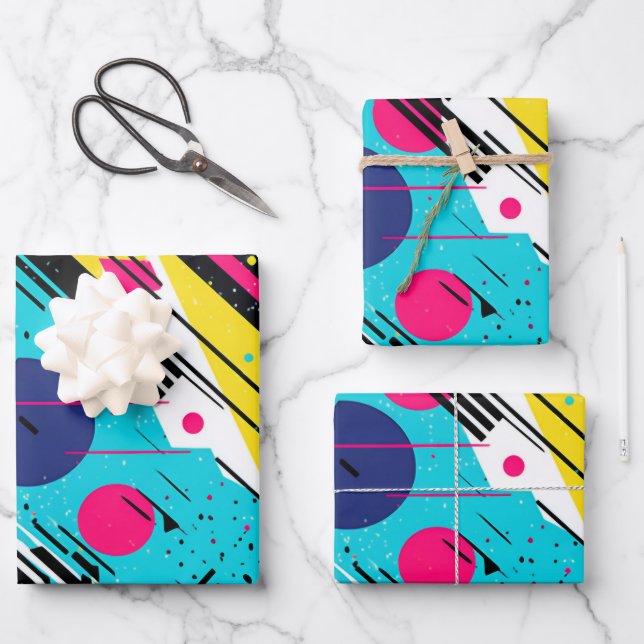 Feuille De Papier Cadeau Années 80 Motif géométrique rétro (Recto)