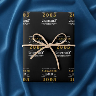 Feuille De Papier Cadeau Anniversaire 21 ans personnalisé Né en 2005 Vintag