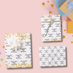 Feuille De Papier Cadeau Anniversaire blanc or or parties scintillant nom