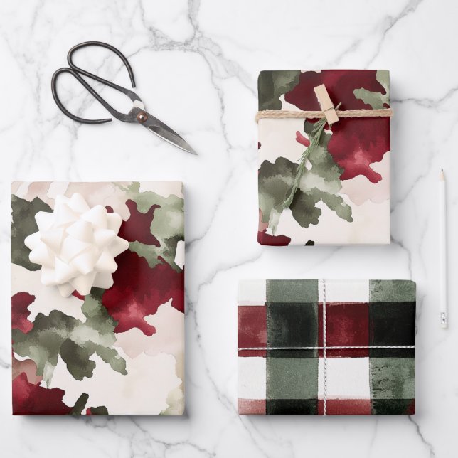 Feuille De Papier Cadeau Anniversaire camouflage rouge vert (Recto)