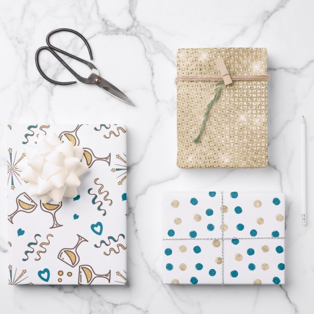 Feuille De Papier Cadeau Anniversaire Célébration Motif Blue/Gold ID723 (Recto)