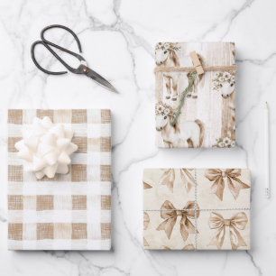 Feuille De Papier Cadeau Anniversaire de Cheval Fleurs Rayures à Carreaux B