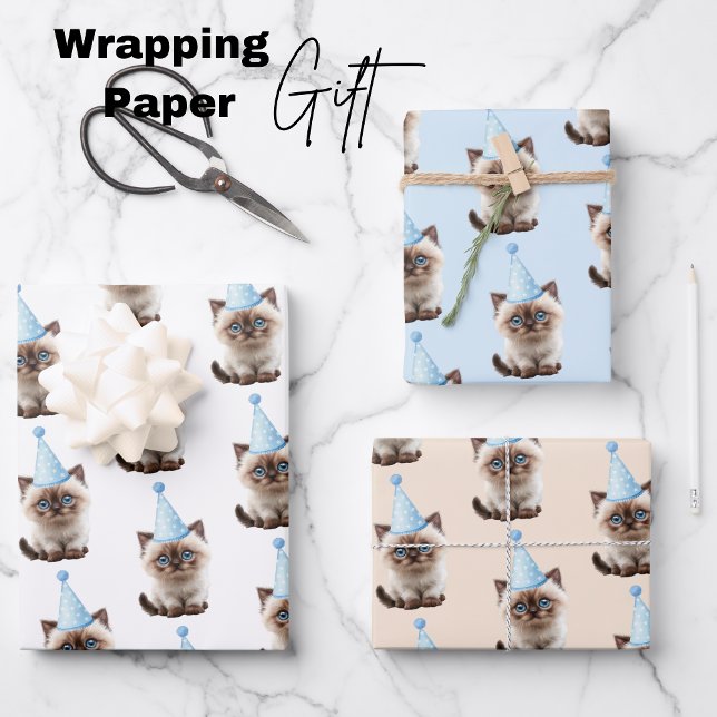 Feuille De Papier Cadeau Anniversaire de Cute Kitten (Cute Kitten Birthday Wrapping Paper Sheets)