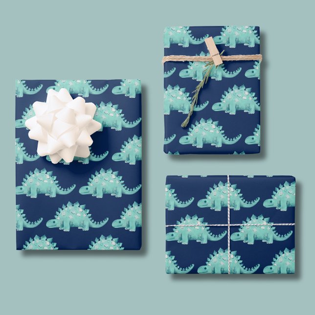 Feuille De Papier Cadeau Anniversaire de Dinosaur Boy (Kids Dinosaur boys birthday wrapping paper sheets with cute stegosaurus. )
