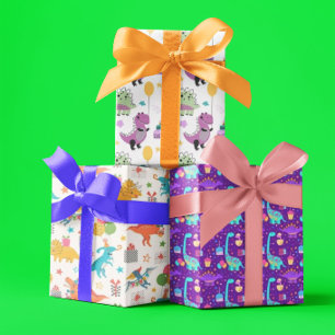 Feuille De Papier Cadeau Anniversaire de dinosaure pour enfants