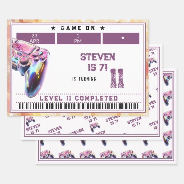 Feuille De Papier Cadeau Anniversaire de enfant de jeux vidéo (Lot)