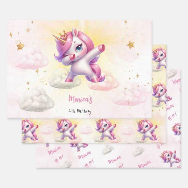 Feuille De Papier Cadeau Anniversaire de enfant de licorne Whimsical magiqu (Lot)