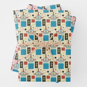 Feuille De Papier Cadeau Anniversaire de enfant Motif de robots antiques